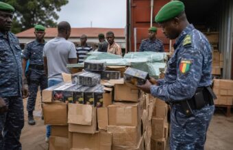 Produits et accessoires présentés lors d’une opération de l’OCAD contre la chicha à Conakry