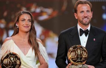 Harry Kane, lauréat du Ballon d’Or masculin lors de la cérémonie organisée à Londres